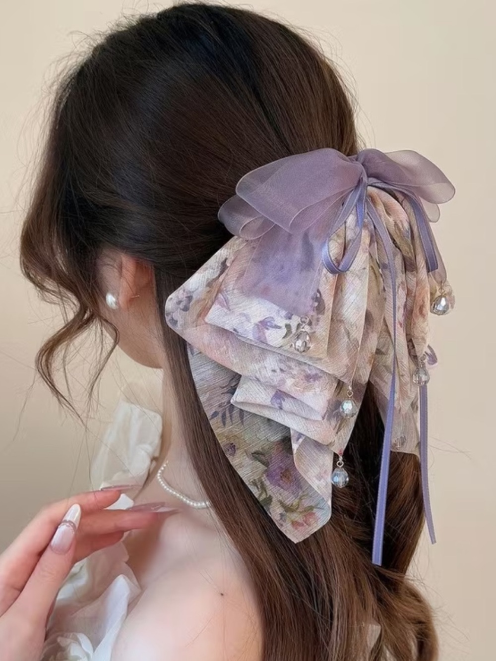 Fairy Chiffon Floral Gripper Sweet Half-tied Hairpin - Picture 2 of 4